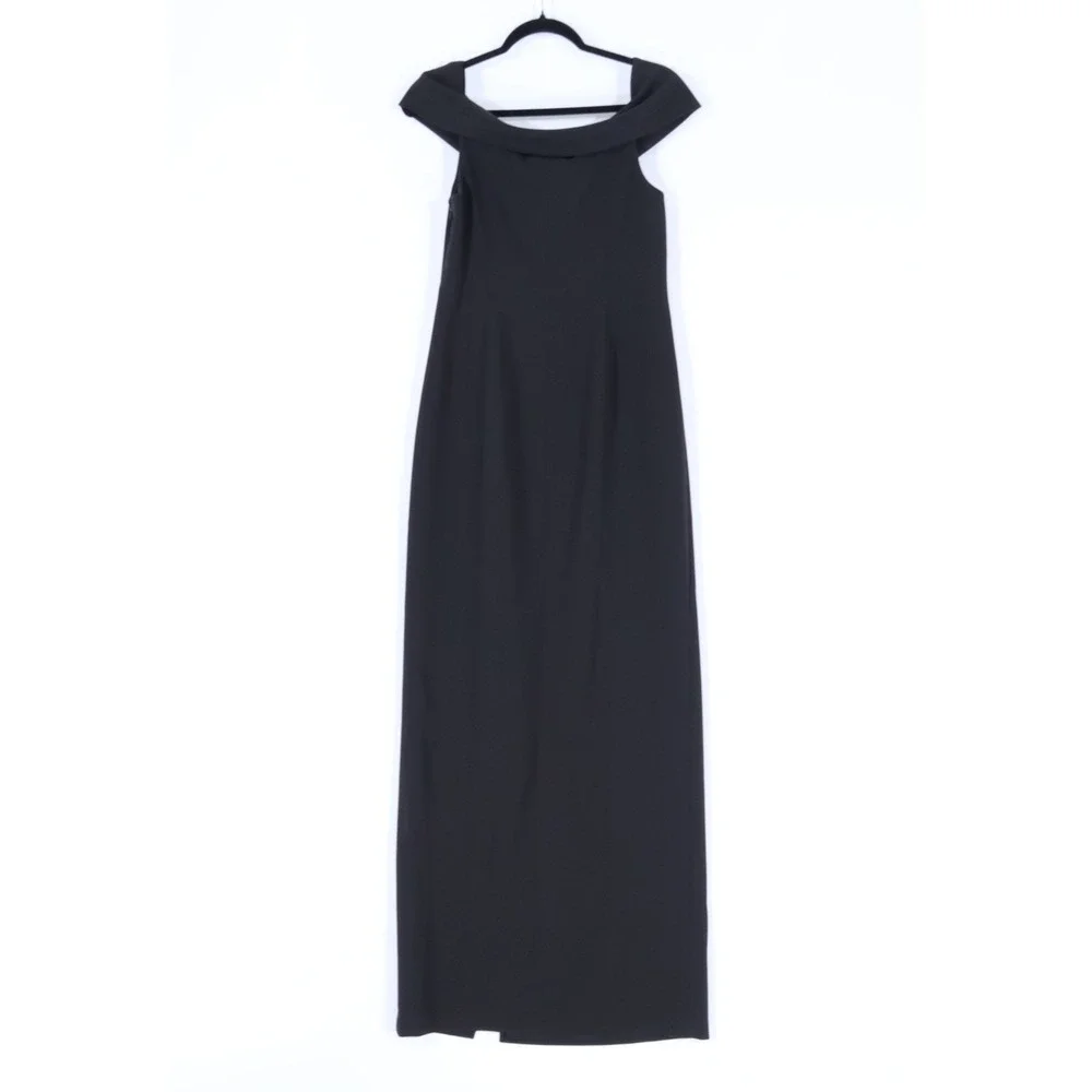 Lauren Ralph Lauren Off-Shoulder Gown Womens 8 Black Crepe Maxi Event $245 NWT